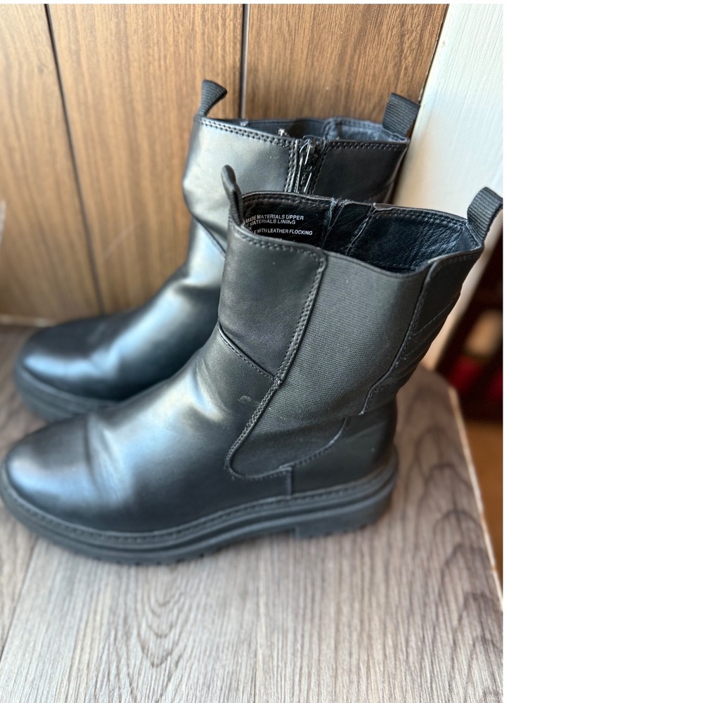 A New Day Black Combat Boots Side Zip Lug Sole Size 7.5‎